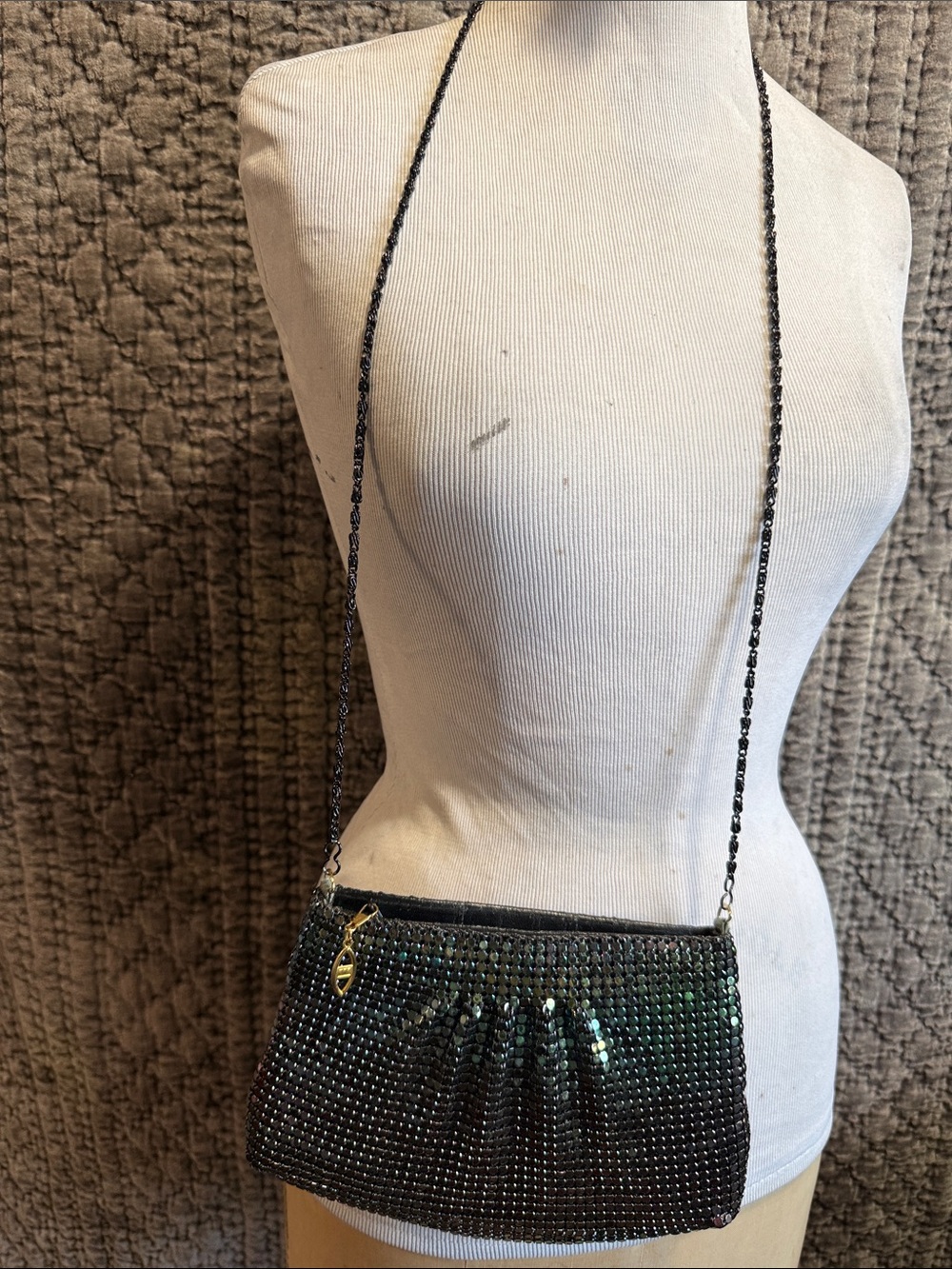 Black Iridescent Evening Crossbody Metal Mesh Bag